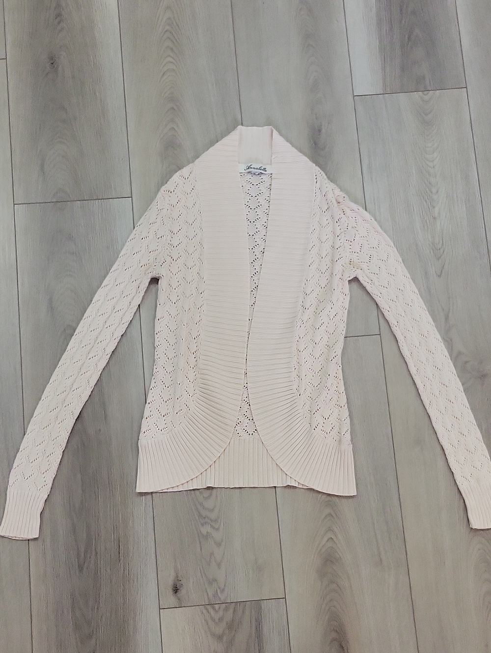 Annabella Open-Front Pointelle Cardigan in Pale Pink